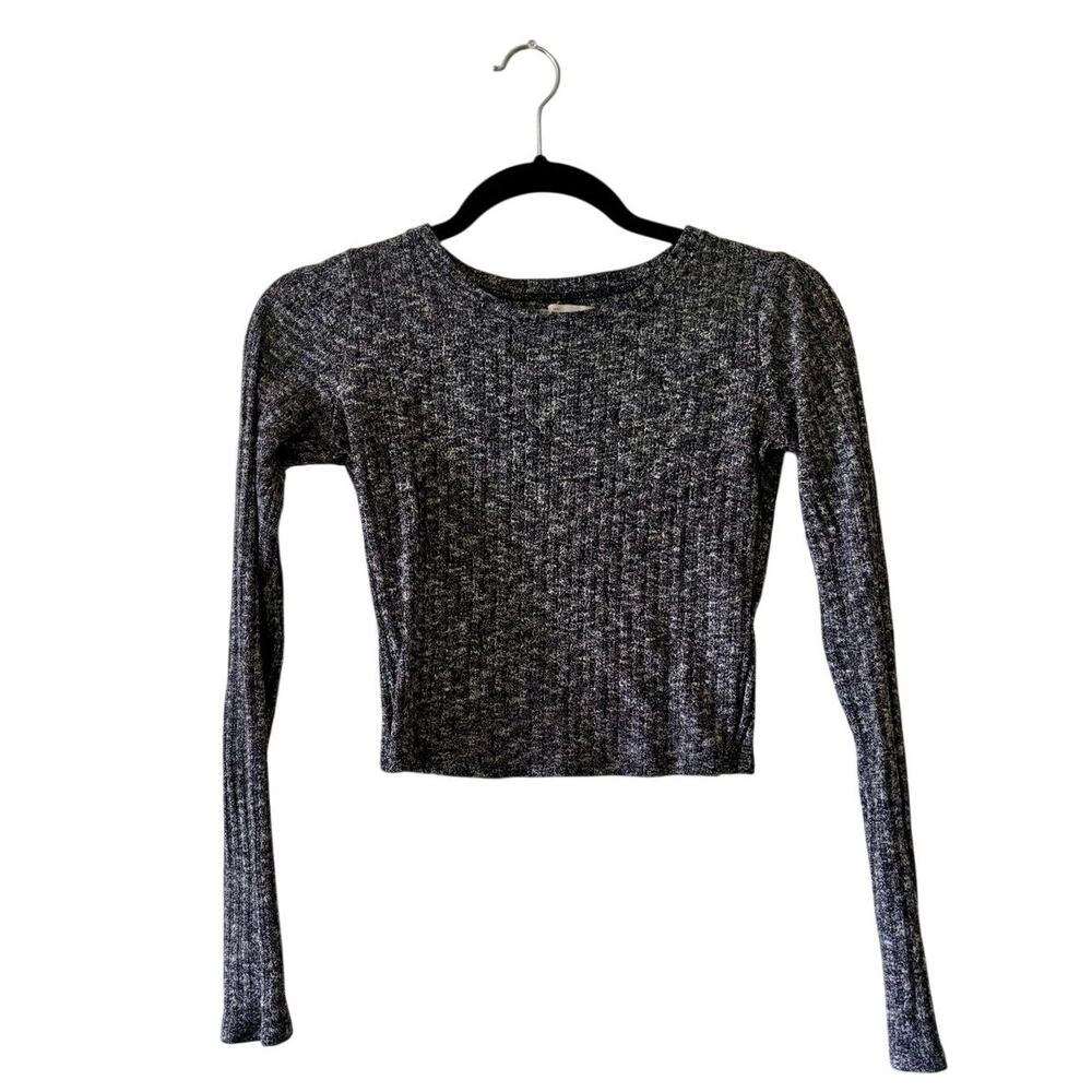 Abercrombie & Fitch Heather Gray Ribbed Knit Crop Top Long Sleeve XS Y2K Style